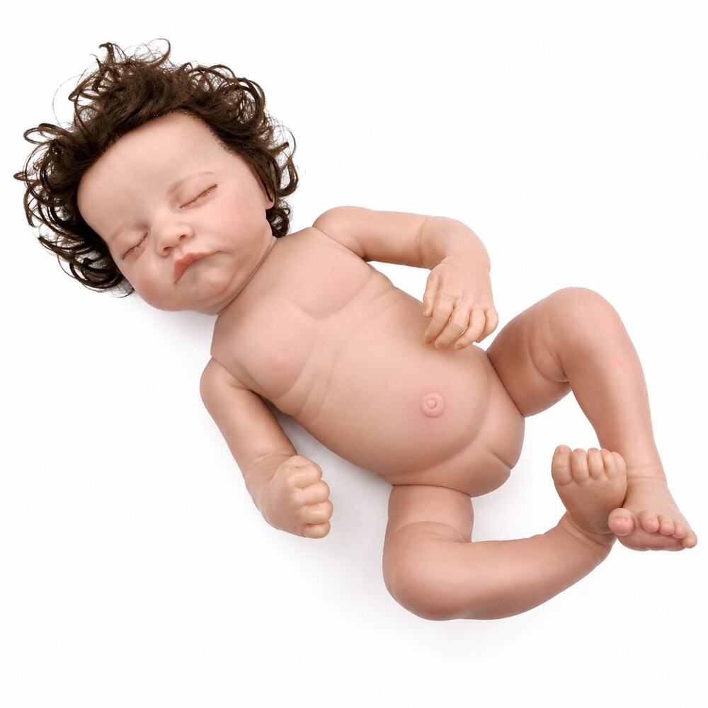 16" Realistic Sleeping Reborn Style Baby Girl Doll Vinyl Body Rooted Brown Hair